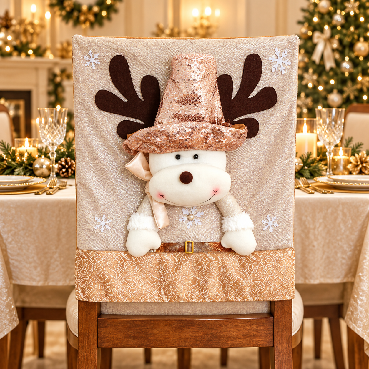 Personalized Christmas Chair Back Cover, Custom Name Santa Hat Slipcover, Gingerbread Gnome Chair Decor, Holiday Gift for Family