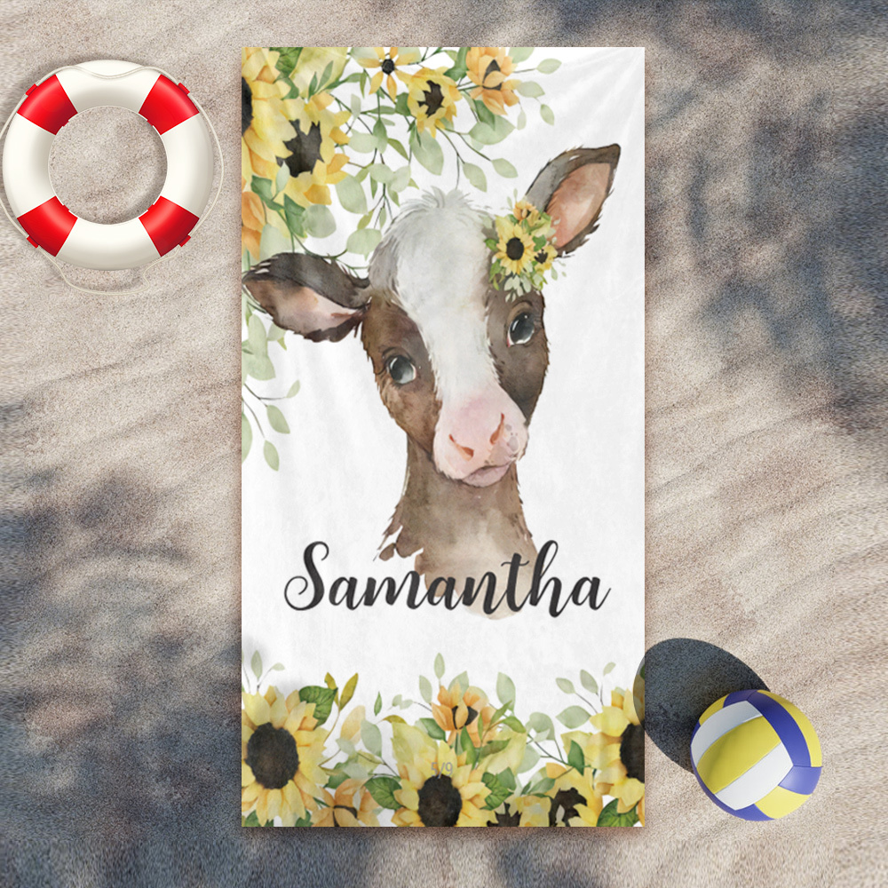 Sunflowers Cow Custom Beach Towel For Kids