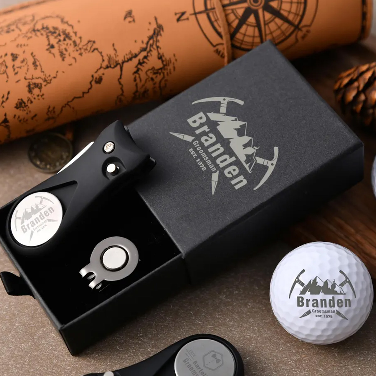Personalized Retractable Golf Divot Tool with Custom Ball Marker for Golfers & Groomsmen