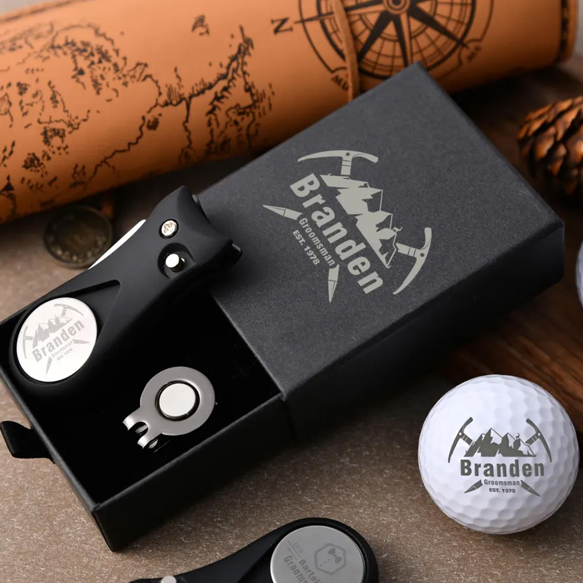 Personalized Retractable Golf Divot Tool with Custom Ball Marker for Golfers & Groomsmen