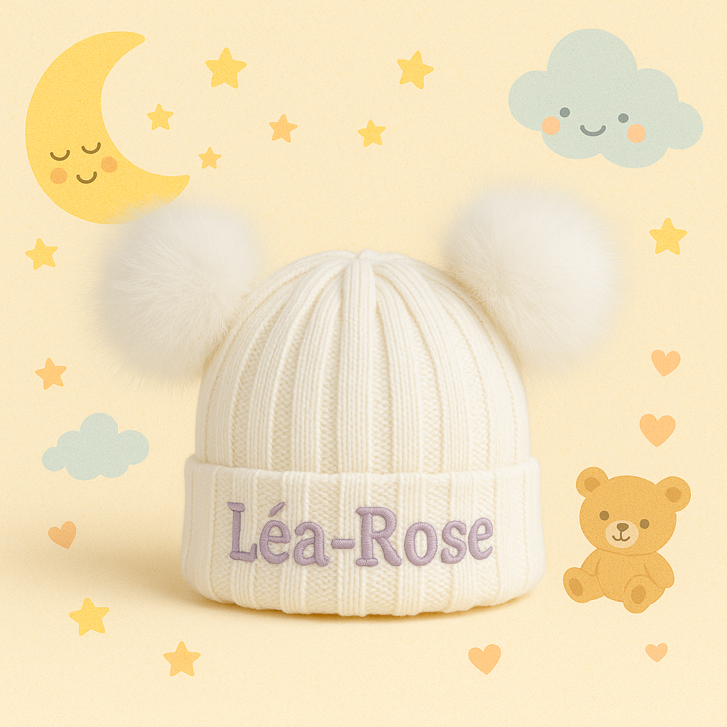 Personalized Embroidery Kid Pom Pom Hat and Scarf