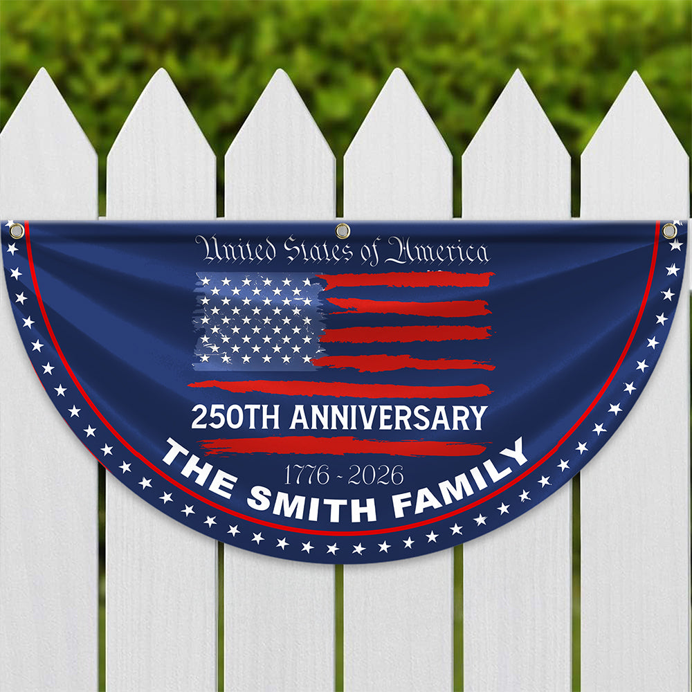 Personalized America 250th Anniversary Bunting Flag Custom Family Name USA 250th Anniversary Non-Pleated Fan Flag