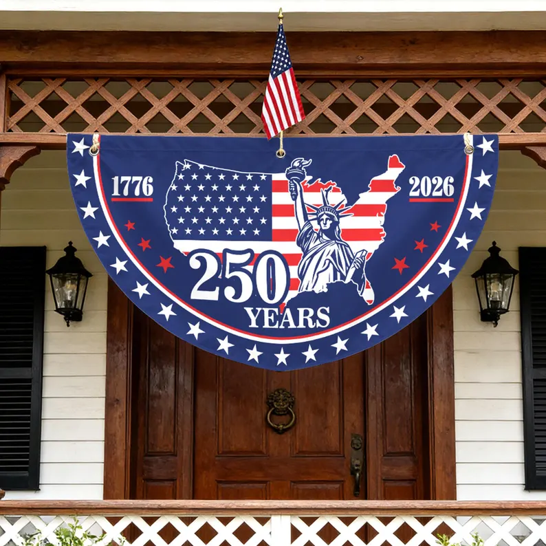 250th Anniversary Fan Flag, 1776-2026 Patriotic Bunting, 4th of July Front Porch Decor