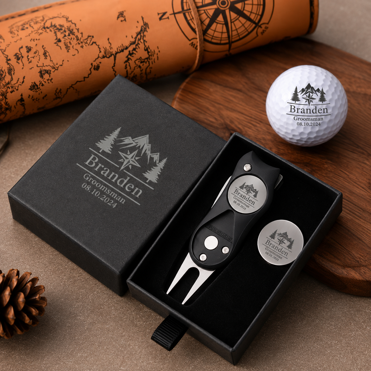 Personalized Golf Ball Marker Set with Custom Retractable Divot Tool, Engraved Golf Accessories for Men, Unique Golf Gifts for Him, Husband, Dad & Groomsmen