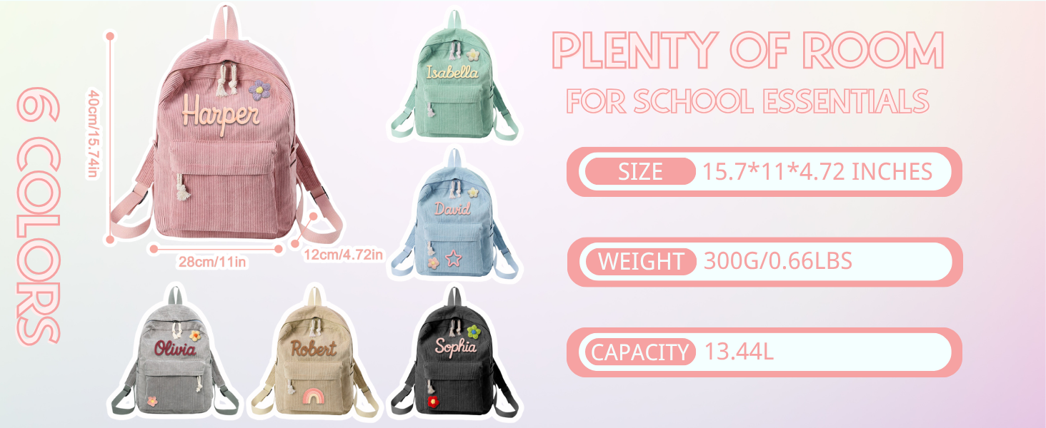 Personalized Braided Flower Rainbow Name Corduroy Kid Toddler Backpack for Preschool Kindergarten Birthday Back to School Gift for Boys Girls
