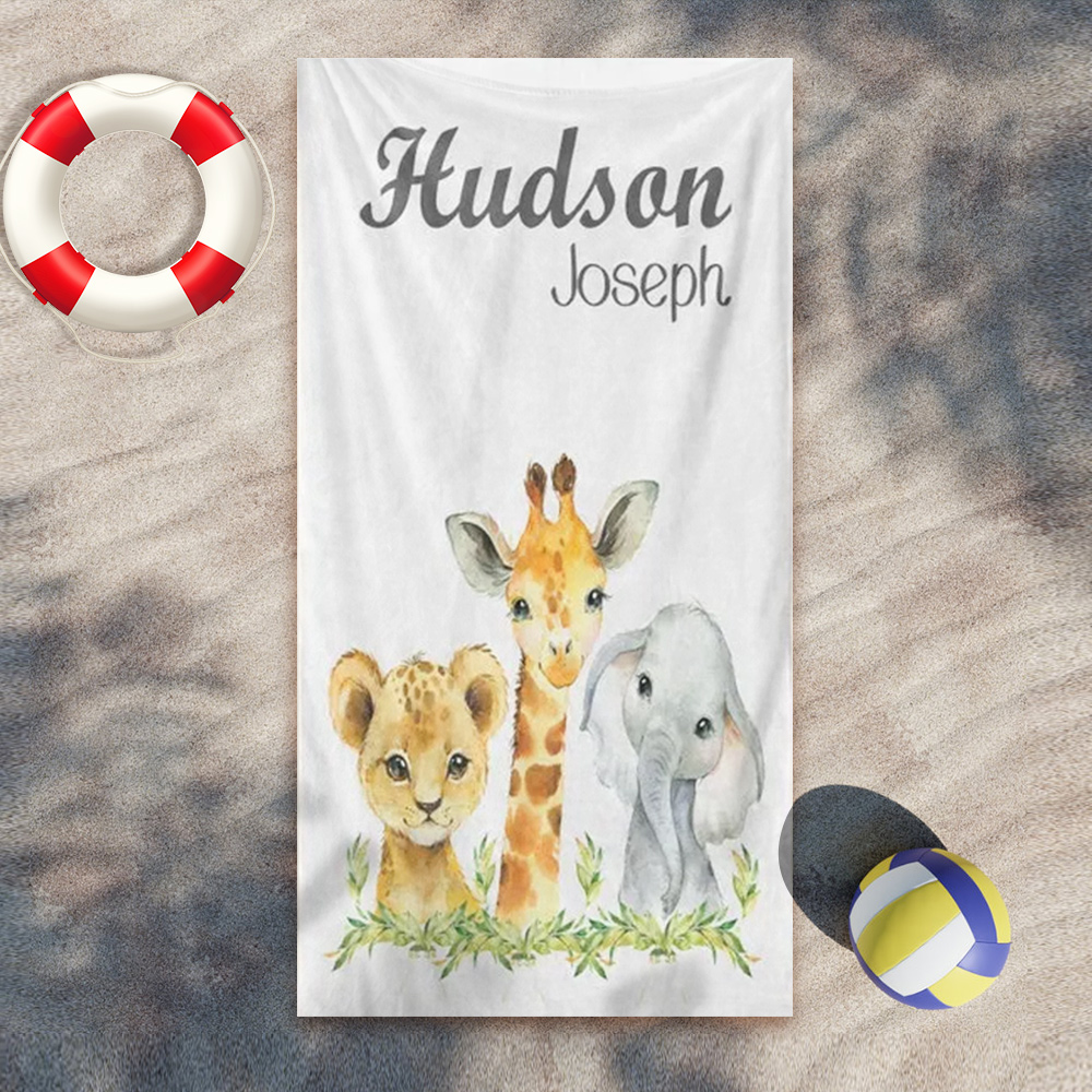 Safari Beach Towel, Kids Beach Towel, Pool Towel, Personalized Beach Towel For Kids