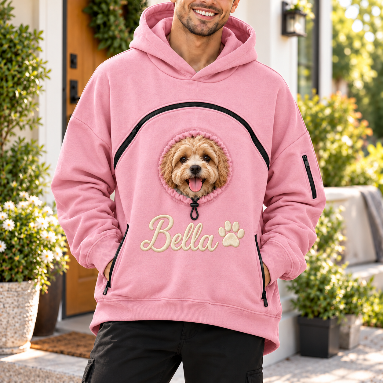 Custom Dog Pouch Sweatshirt For Pet | Personalized Embroidered Name Pet Carrying Unisex Hoodie Small Pet Owner Christmas Gift