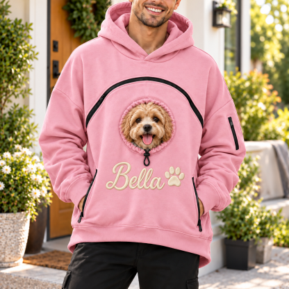 Custom Dog Pouch Sweatshirt For Pet | Personalized Embroidered Name Pet Carrying Unisex Hoodie Small Pet Owner Christmas Gift
