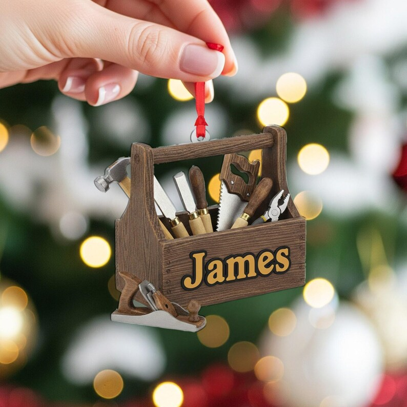 Personalized Toolbox Ornament | Handyman Carpenter Woodworker Christmas Gift