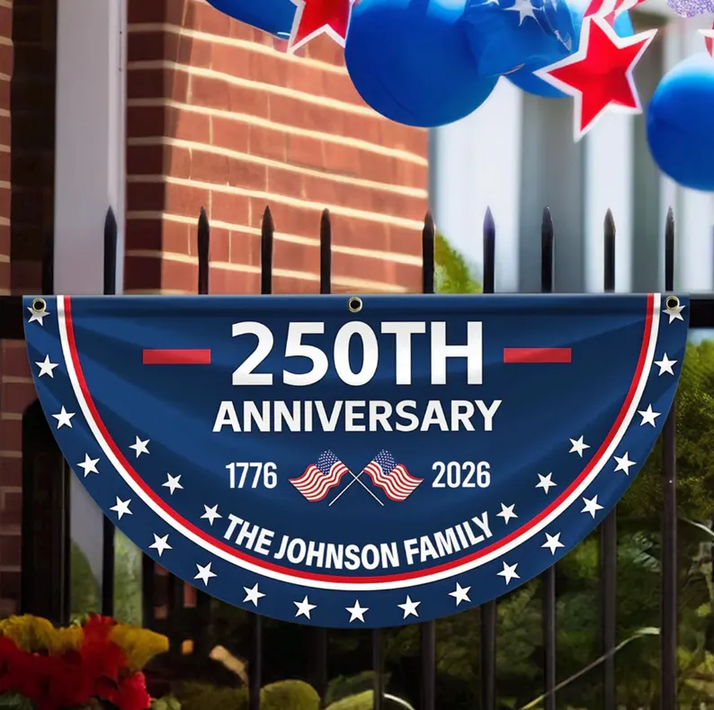 Custom Family Name 250th Anniversary 1776-2026 America Non-Pleated Fan Flag