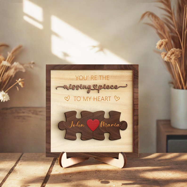 Puzzle Couples Name Sign, Personalized Romantic Gift for Him Her, Valentine Home Decor,Personalized Love Keepsake,Puzzle Love Heart Keychain