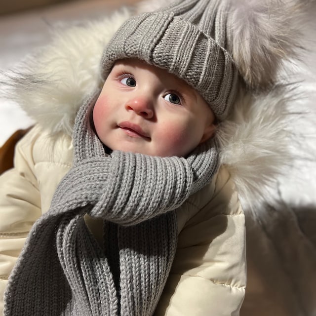 Personalized Embroidery Kid Pom Pom Hat and Scarf