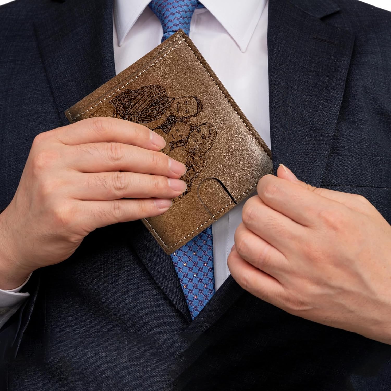 Custom Wallet for Men, Personalized Engraved Men's Wallet, Long Leather Men Wallet with Photo Name for Anniversary Birthday Wedding, Personalized Gifts for Him Dad Husband Groomsman Boyfriend