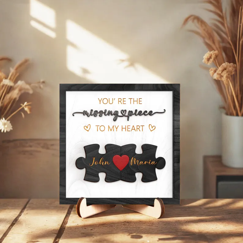 Puzzle Couples Name Sign, Personalized Romantic Gift for Him Her, Valentine Home Decor,Personalized Love Keepsake,Puzzle Love Heart Keychain