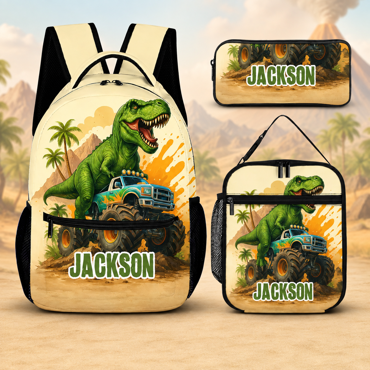 Customizable Dinosaur Truck Backpack - Personalized Name