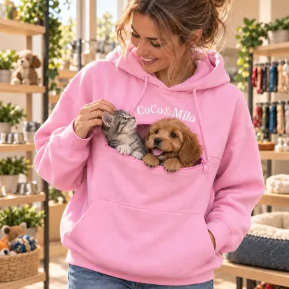 Personalized Pet Carrier Hoodie with Custom Name, Zip Pet Pouch Sweatshirt for Small Dogs & Cats, Dog Mom Cat Mom Hoodie, Pet Lover Gift