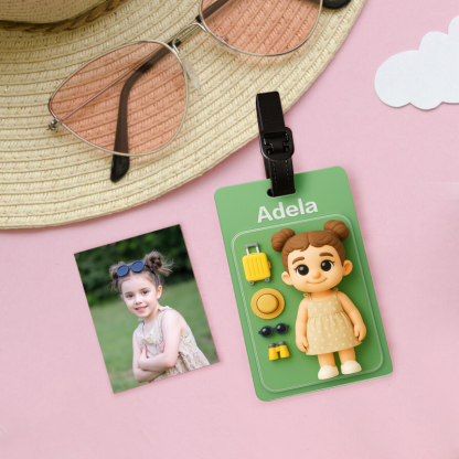 Custom 3D Effect Cartoon Fully Body Character Traveling Luggage Tag with Name and Photo 2D Printing Travel Accessory Birthday Gift for Travel Lover