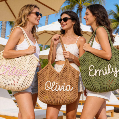 Custom Beach Bags, Personalized Crocheted Bride Tote Beach bags, Beach Vacation Wedding Favours, Mothers Day Gifts, Bridesmaid Gifts