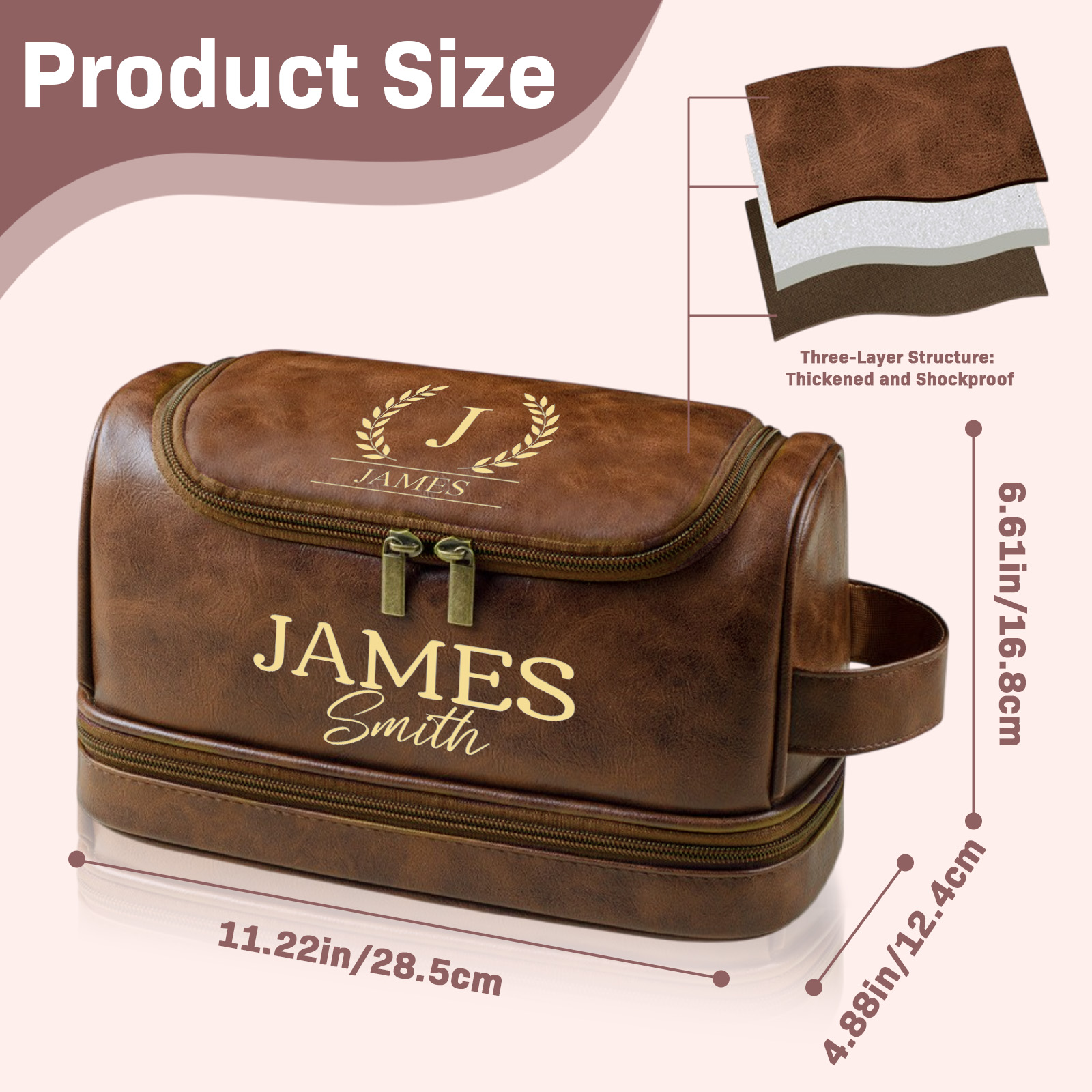 Personalized Men's Leather Toiletry Bag, Dopp Kit, Groomsmen Gifts, Anniversary Gift for Him, Travel Toiletry Bag, Men's Leather Accessory