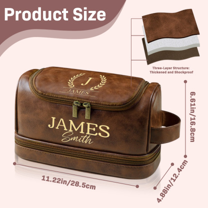 Personalized Men's Leather Toiletry Bag, Dopp Kit, Groomsmen Gifts, Anniversary Gift for Him, Travel Toiletry Bag, Men's Leather Accessory