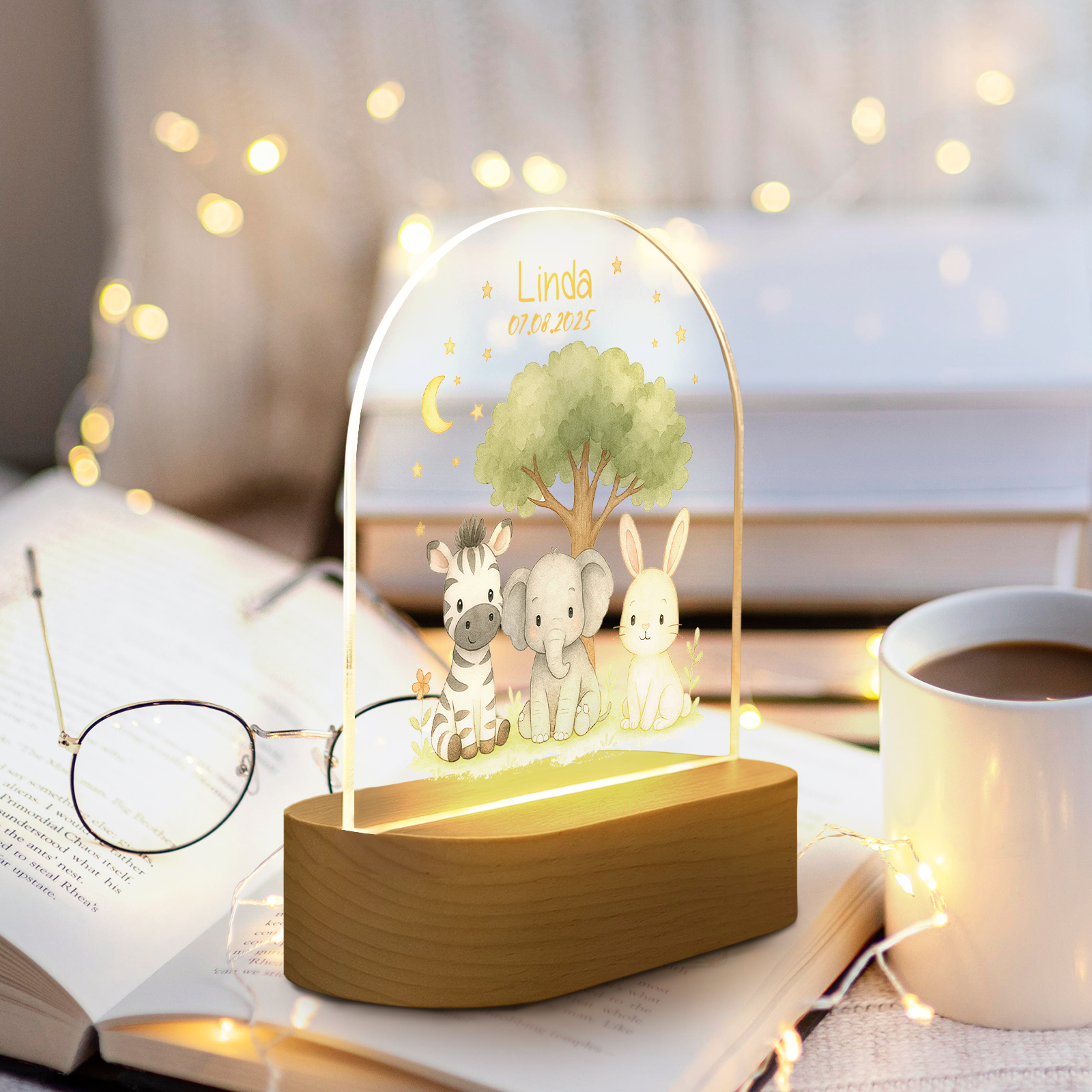 Custom Animal Night Light – Bunny, Elephant & Zebra for Nursery