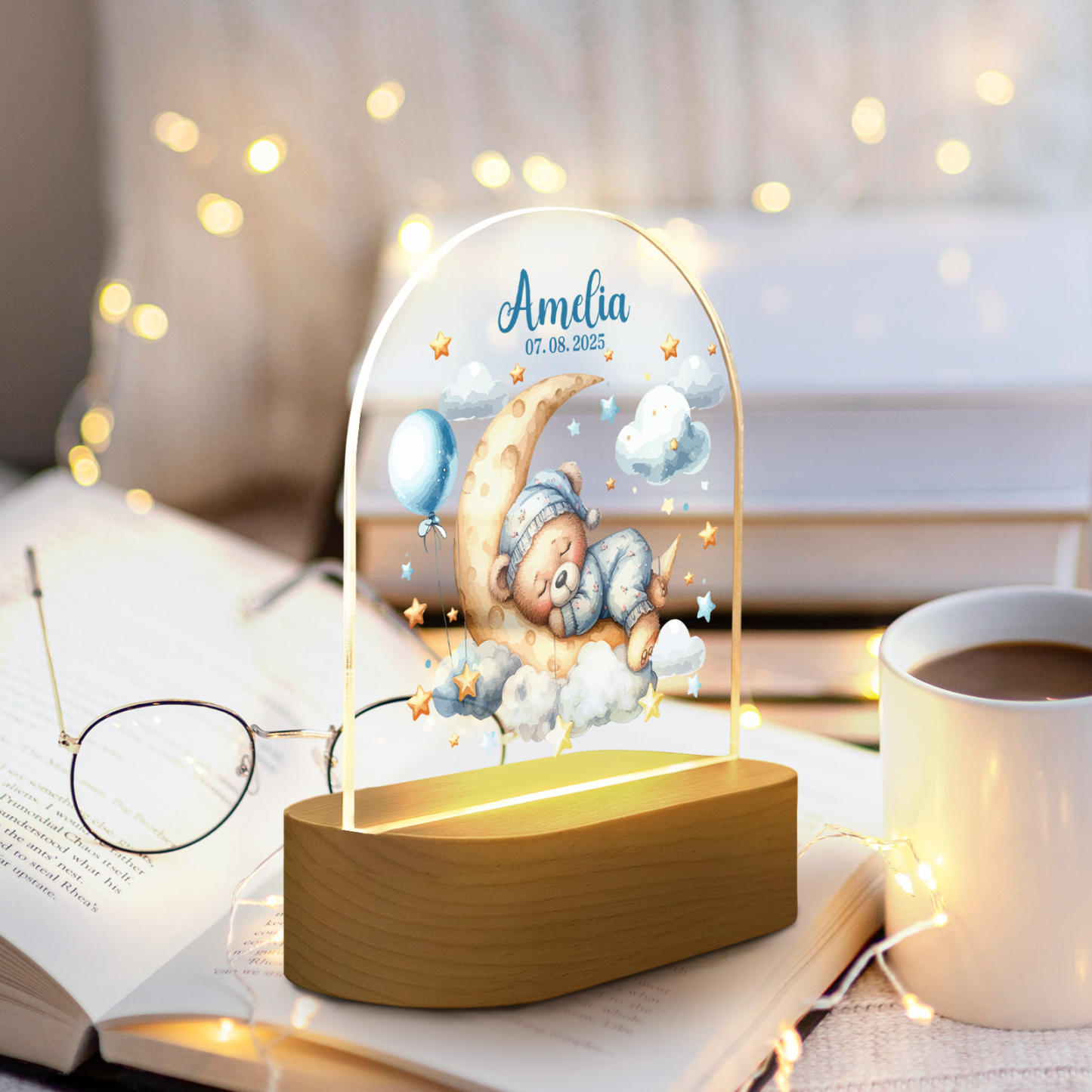 Custom Blue Bear Name Night Light – Boys Nursery Decor Lamp