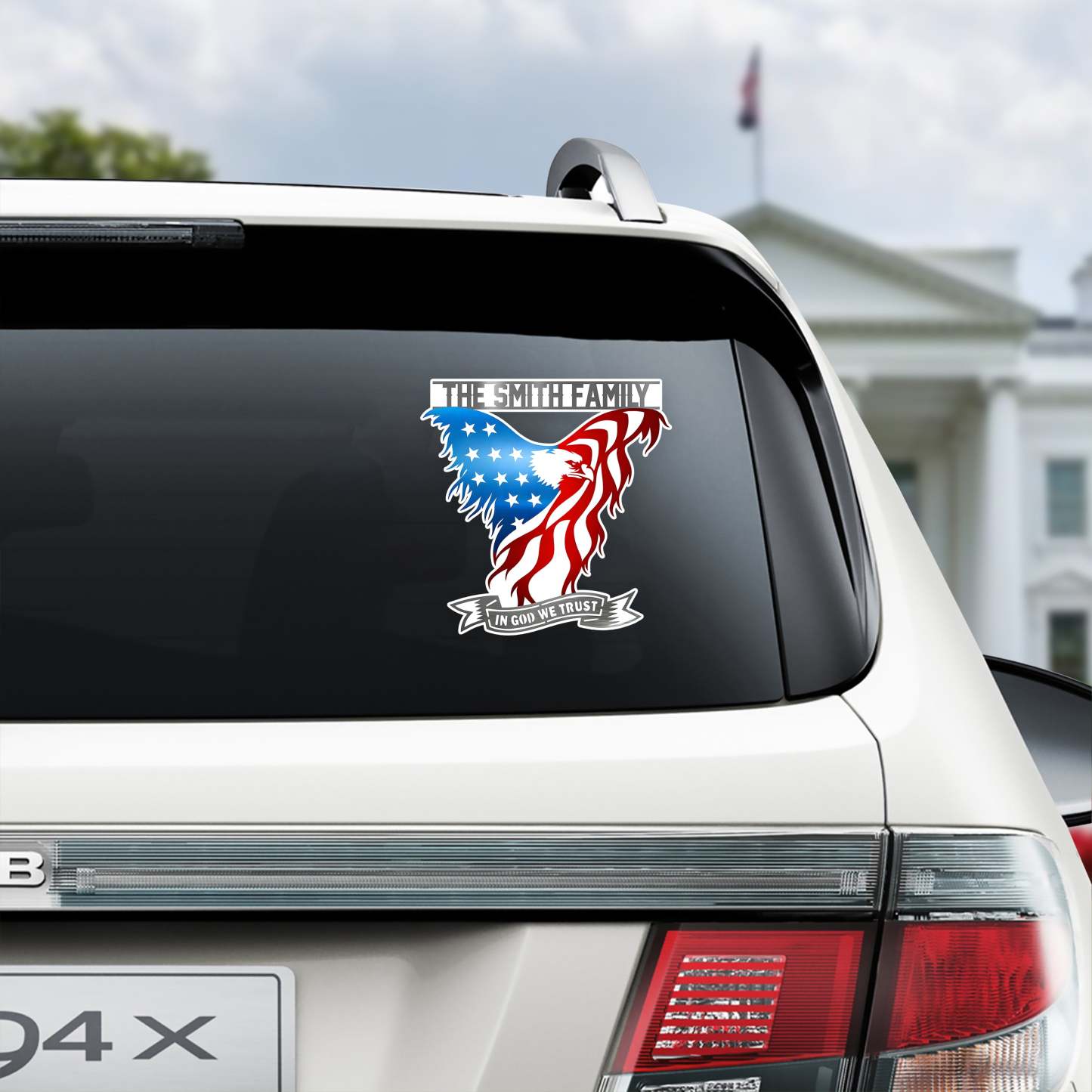 Custom Family Name American Eagle Flag In God We Trust Car Window Decal Sticker LM32 897903