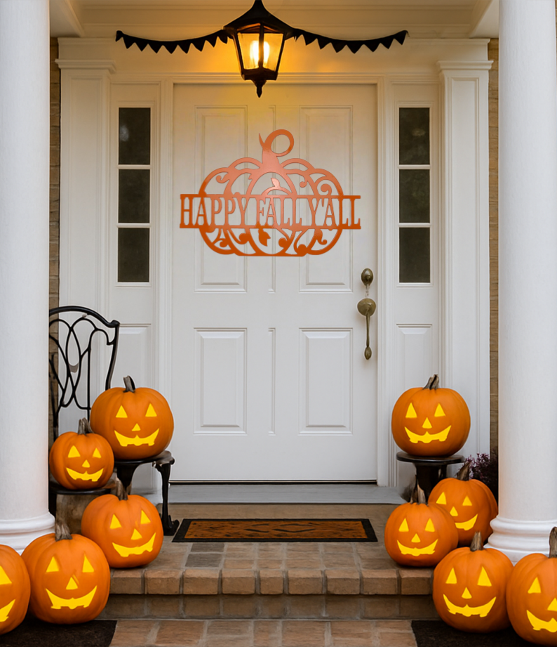 Happy Fall Yall Pumpkin Metal Sign, Fall Door Hanger, Fall Wreath, Fall Decor, Metal Signs, Home Decor, Gift Ideas, Holiday
