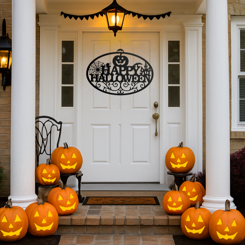 Happy Halloween Metal Door Hanger, Halloween Decor, Fall Decor, Halloween Sign, Metal Art, Halloween Wreath