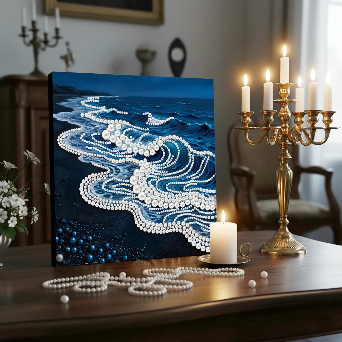 Framed Waves-Pearls Painting Kit DIY Diamond Painting Pearl Dot Crafts 