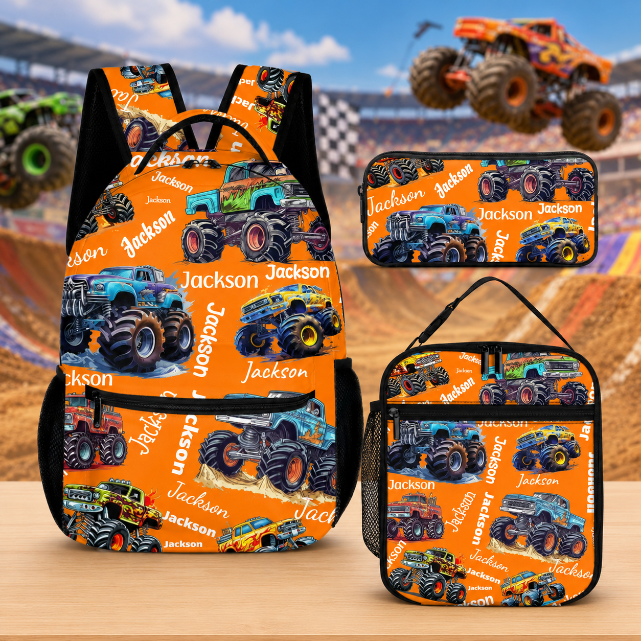 Personalized Name Monster Truck Backpack