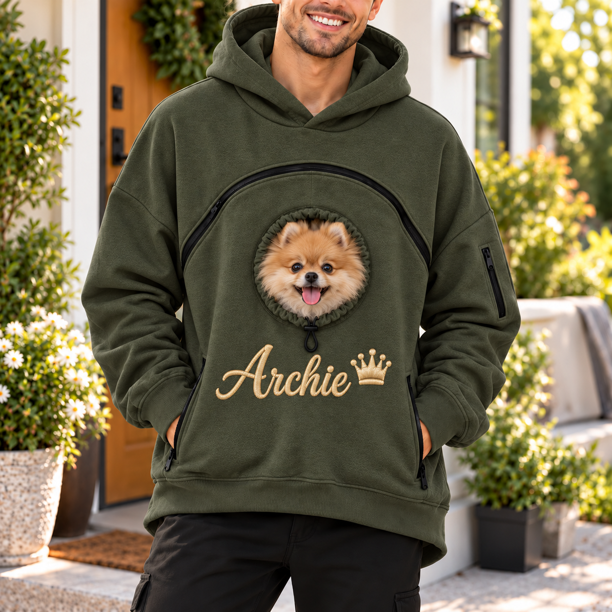 Custom Dog Pouch Sweatshirt For Pet | Personalized Embroidered Name Pet Carrying Unisex Hoodie Small Pet Owner Christmas Gift