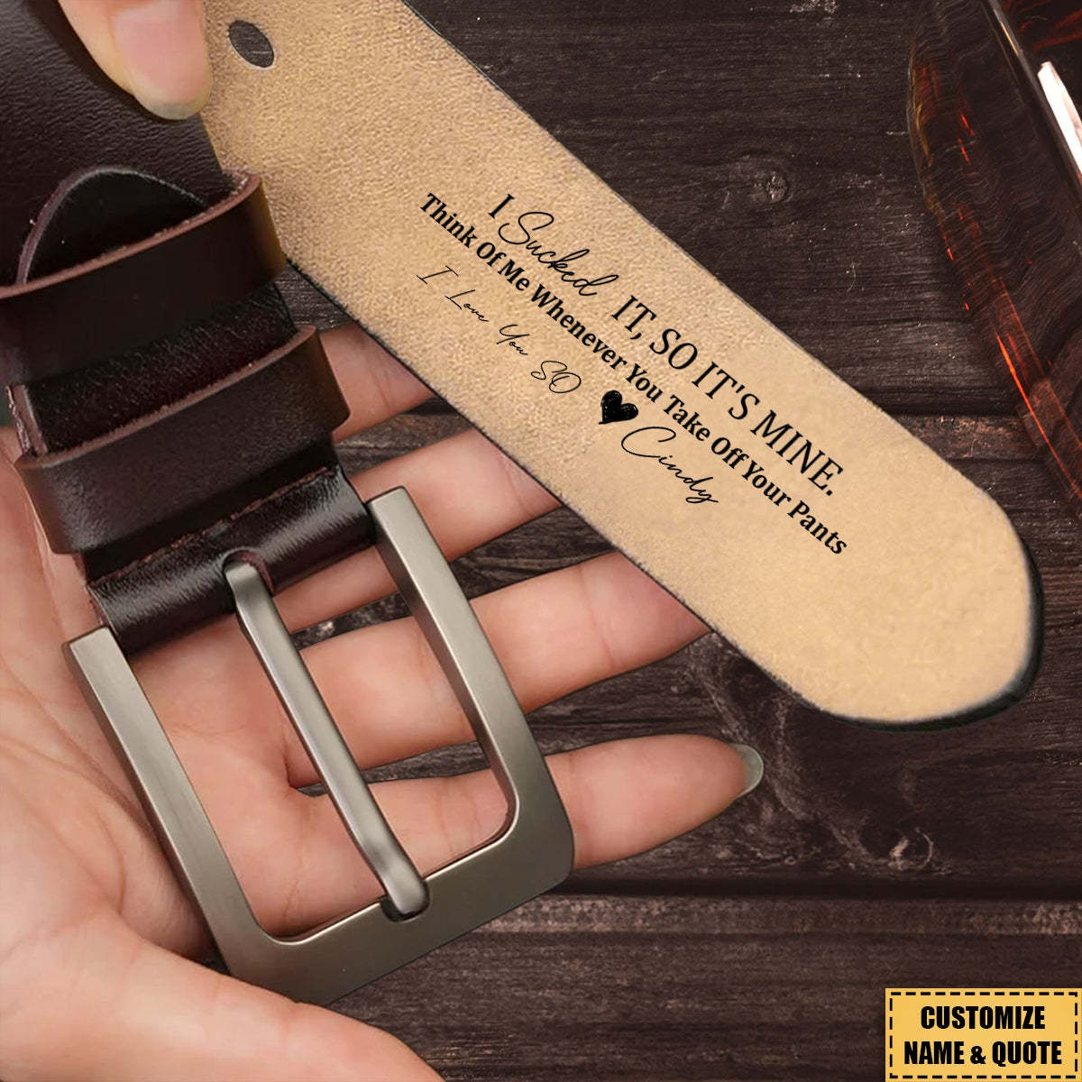 Gifts for Him I Licked It, So It's Mine - Personalized Engraved Leather Belt
