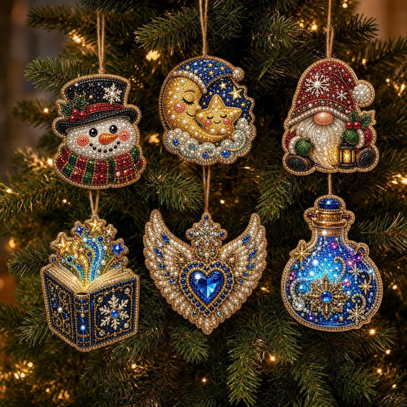6pcs Winter Wear Pendant - Acrylic Christmas Tree Ornaments DIY Decor Kit Pearl Art Diamond Painting Pendant - Acrylic Christmas Tree Ornaments DIY Decor Kit