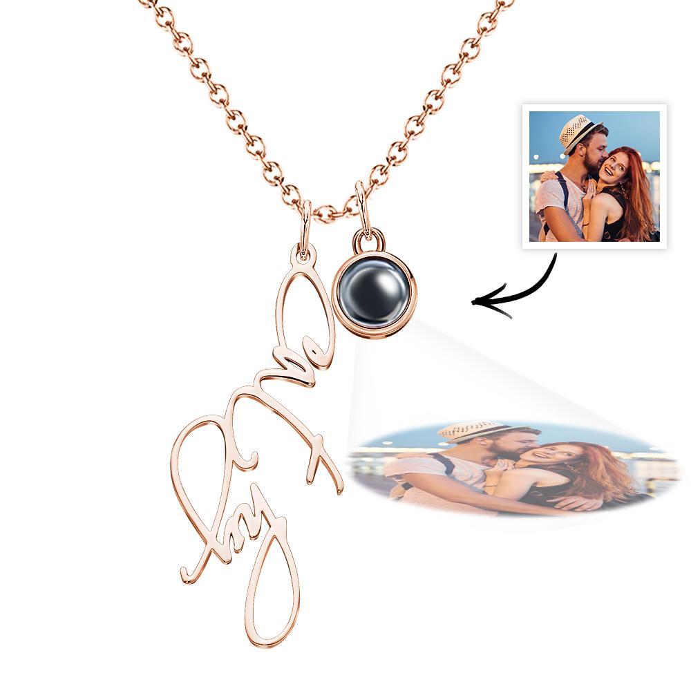 Personalized Photo Projection Custom Name Pendant Necklace in Silver Gold Rose Gold and Elegant Cable Style Chain