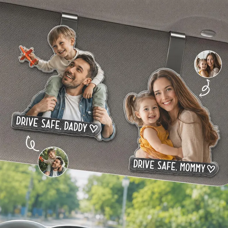 Personalized Car Visor Clip with Custom Photo – Perfect Gift for Father’s Day