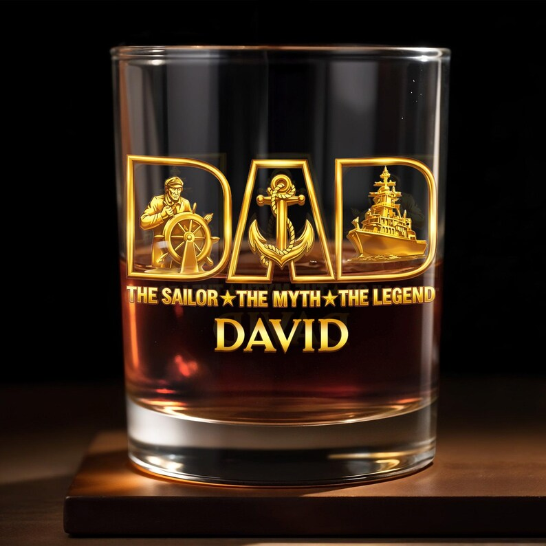 Personalized Sailor Dad Whiskey Glass 2D Flat Acrylic Block, Custom Navy Father Gift, The Sailor The Myth The Legend Name Decor