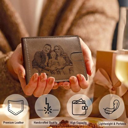 Custom Wallet for Men, Personalized Engraved Men's Wallet, Long Leather Men Wallet with Photo Name for Anniversary Birthday Wedding, Personalized Gifts for Him Dad Husband Groomsman Boyfriend
