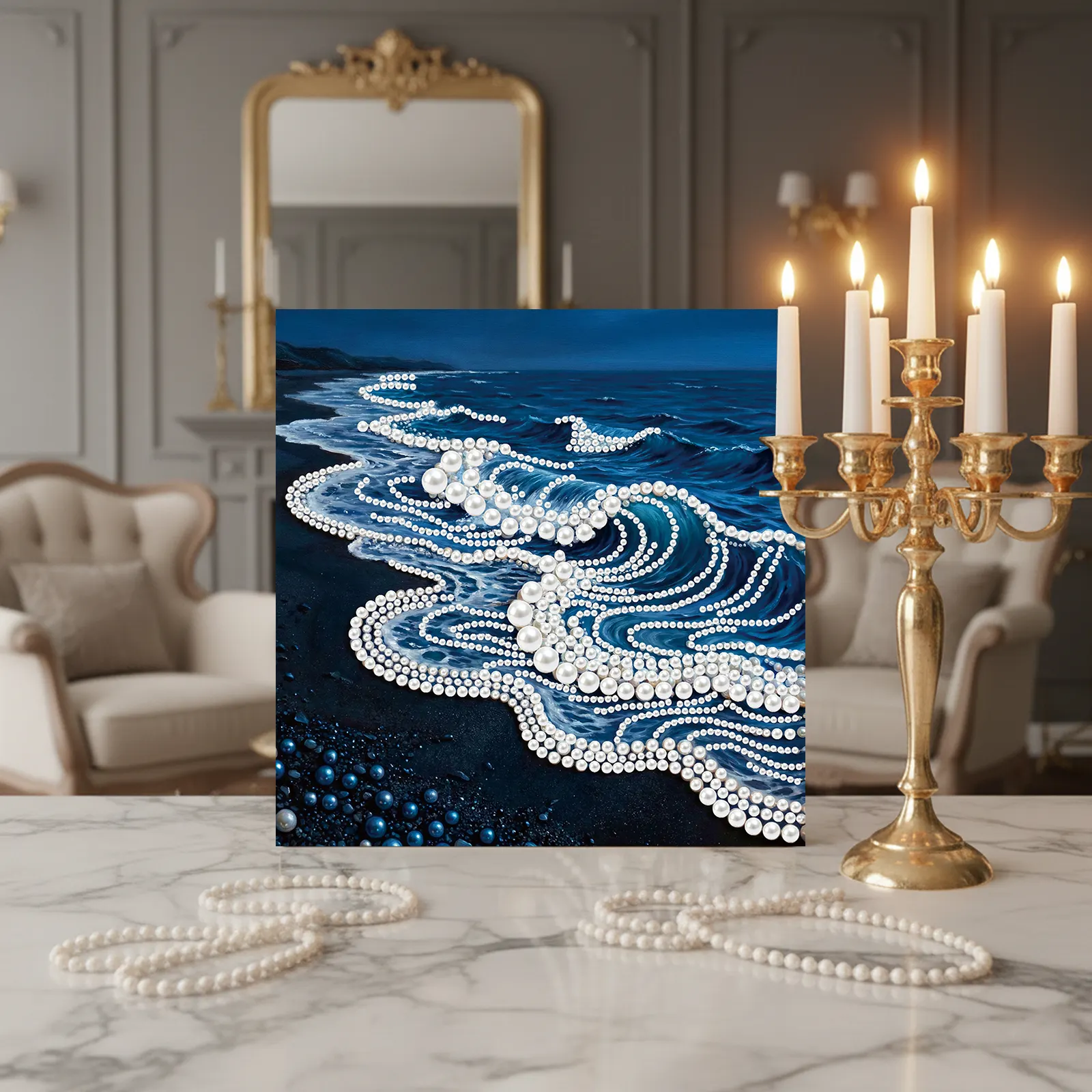 Framed Waves-Pearls Painting Kit DIY Diamond Painting Pearl Dot Crafts 