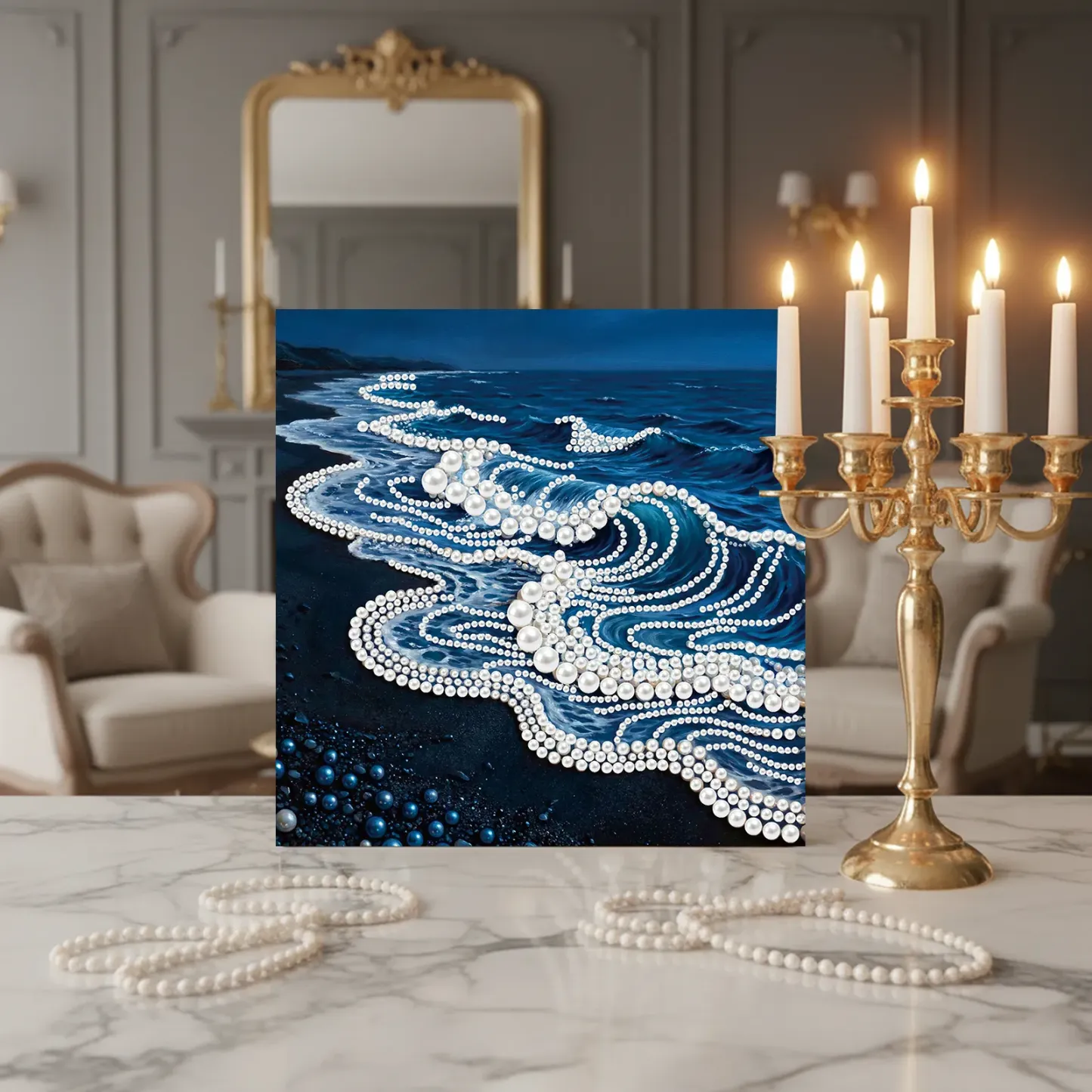 Framed Waves-Pearls Painting Kit DIY Diamond Painting Pearl Dot Crafts 