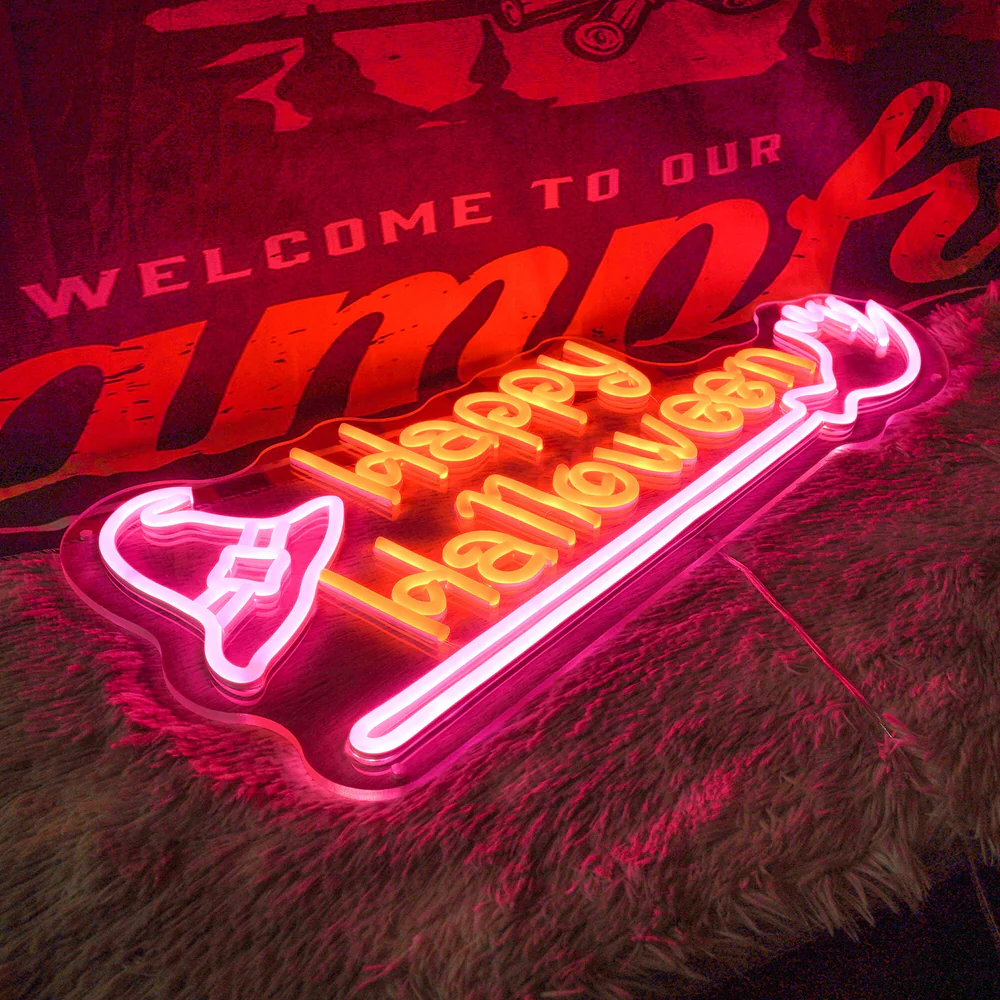 Custom Handmade Happy Halloween Neon Sign, Spooky LED Wall Decor For Party & Home