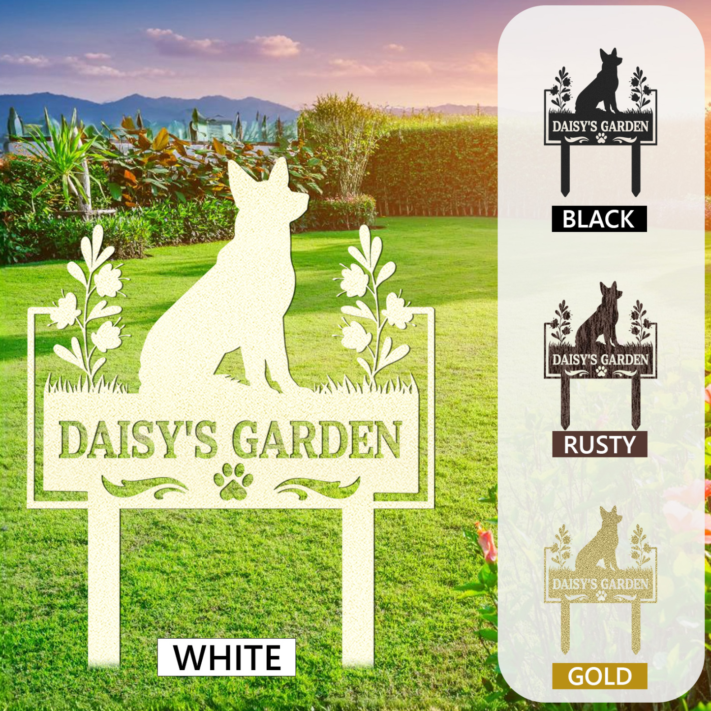 Custom German Shepherd Dog Garden Sign, Personalized Metal Dog Memorial or Name Yard Stake for Outdoor Decor