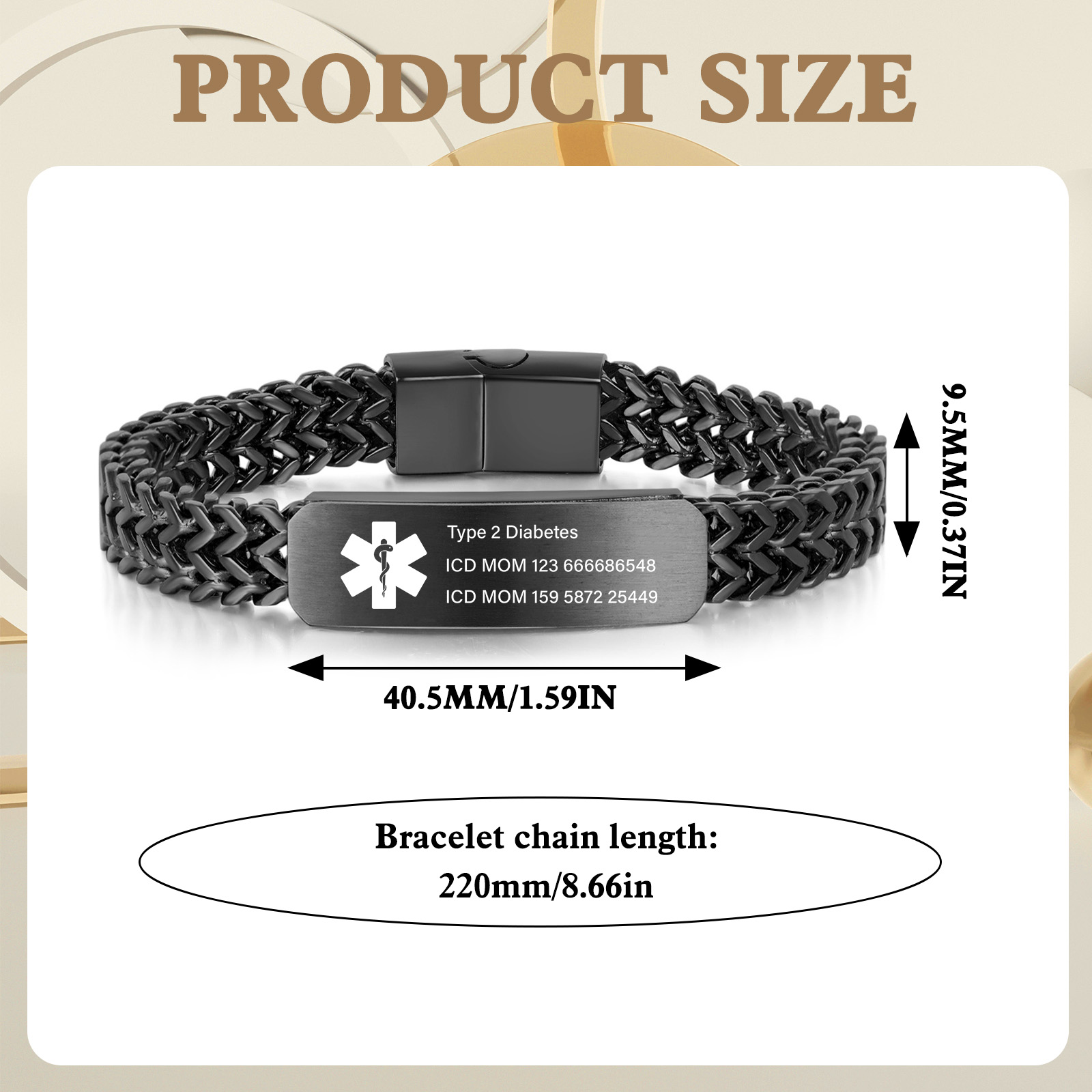 Personalized Medical Alert Bracelet for Men & Women, Custom 8.6" Engraving ID Bracelets Gifts for Grandparents Husband Dad, Customized Stainless Steel Emergency ID Wristband