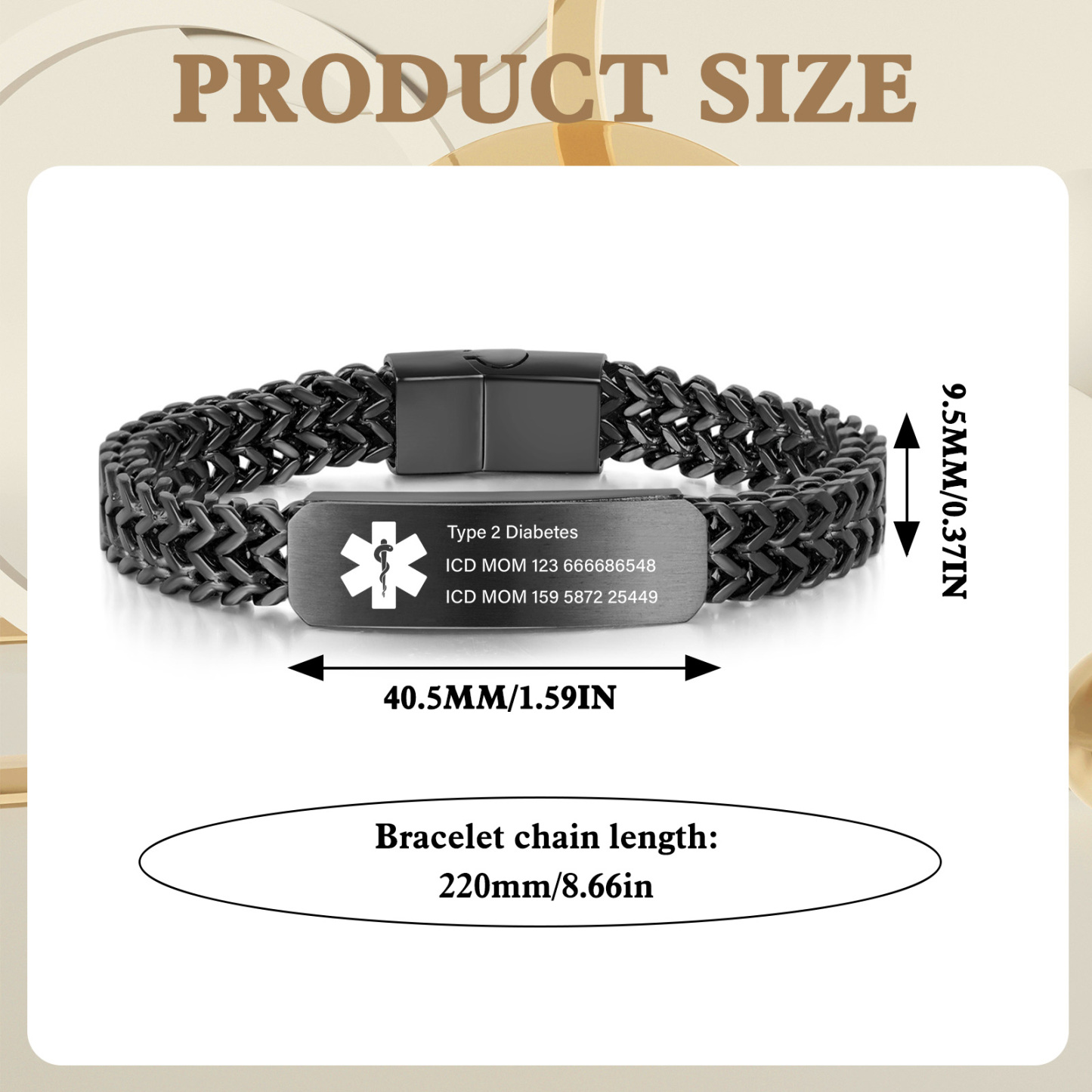 Personalized Medical Alert Bracelet for Men & Women, Custom 8.6" Engraving ID Bracelets Gifts for Grandparents Husband Dad, Customized Stainless Steel Emergency ID Wristband