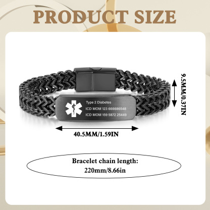 Personalized Medical Alert Bracelet for Men & Women, Custom 8.6" Engraving ID Bracelets Gifts for Grandparents Husband Dad, Customized Stainless Steel Emergency ID Wristband