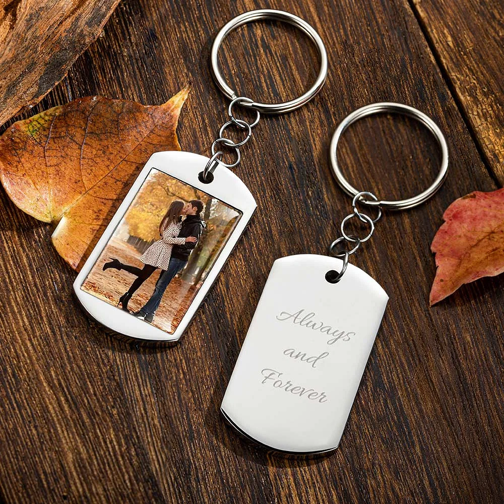 Personalized Photo Keychain Necklace with Engraved Text Birthday Anniversary Gift for Family Friend