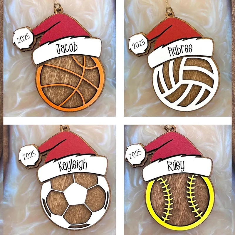 Personalized Sports with Santa Hat Christmas Ornament with Custom Name and Year for Christmas Gifts