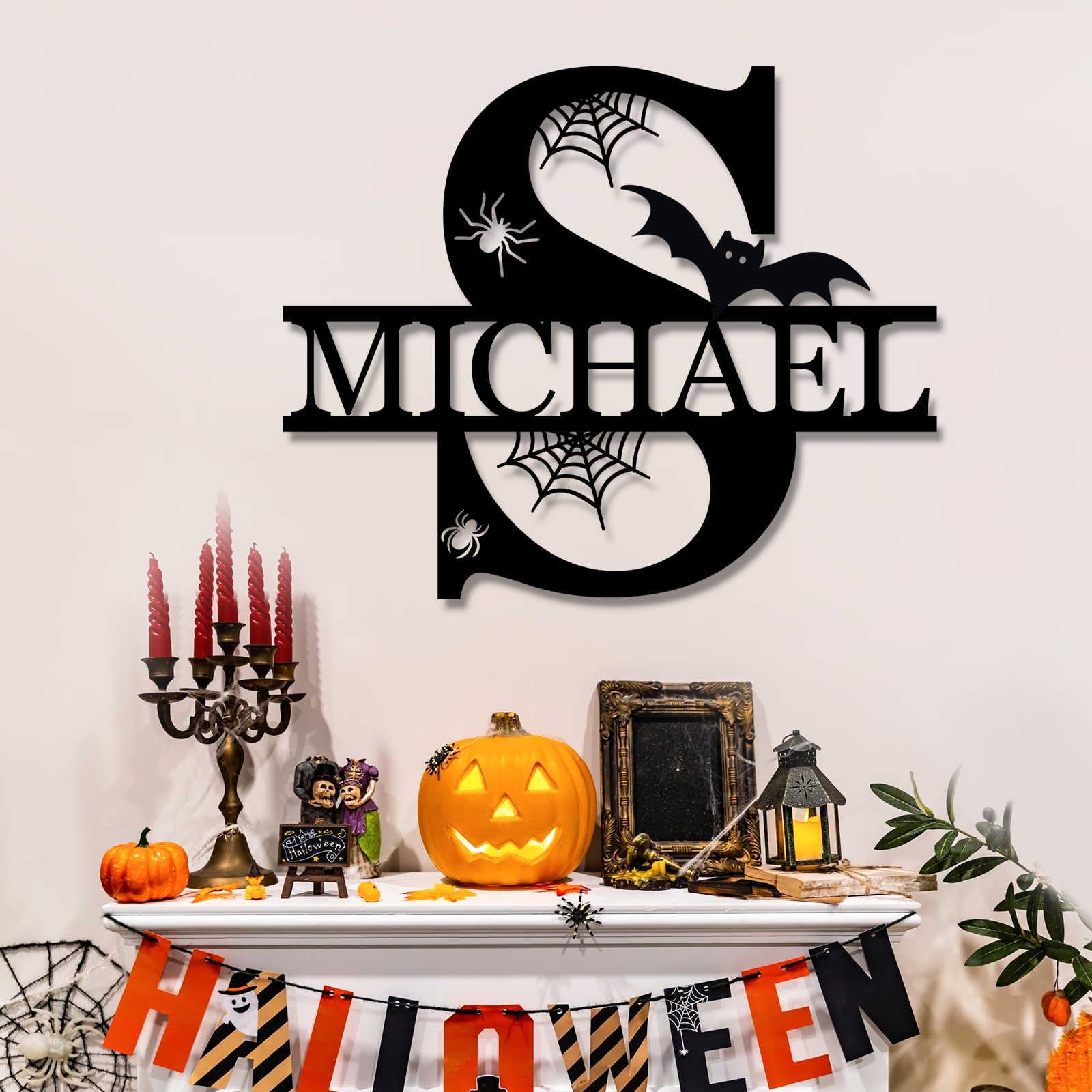 Personalize Halloween Letter Metal Sign Halloween Family Name Sign Spooky Last Name Letter Monogram Custom Metal Fall Autumn Home Decor