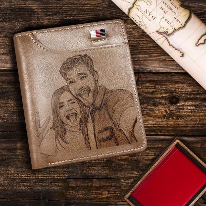 Custom Wallet for Men, Personalized Engraved Men's Wallet, Long Leather Men Wallet with Photo Name for Anniversary Birthday Wedding, Personalized Gifts for Him Dad Husband Groomsman Boyfriend
