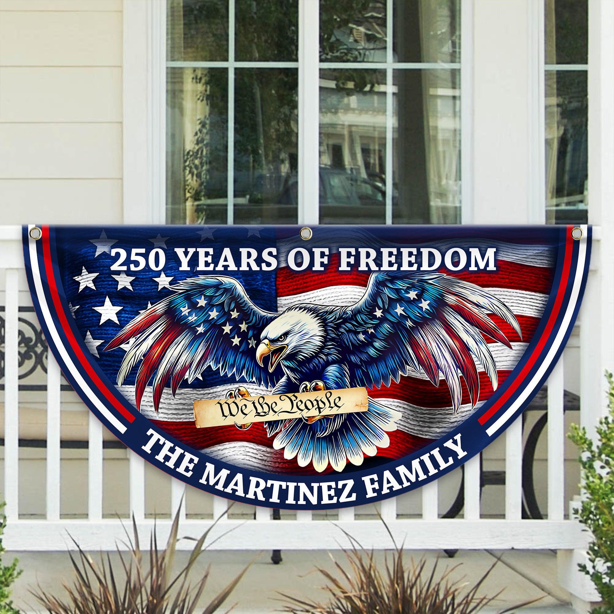 Personalized America 250th Anniversary Bunting Flag Custom Name Patriotic Eagle We The People Non-Pleated Fan Flag